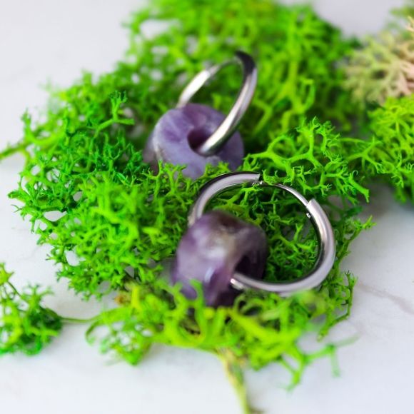 Handmade hoops stainless steel with semiprecious stones - Picture 5 of 7